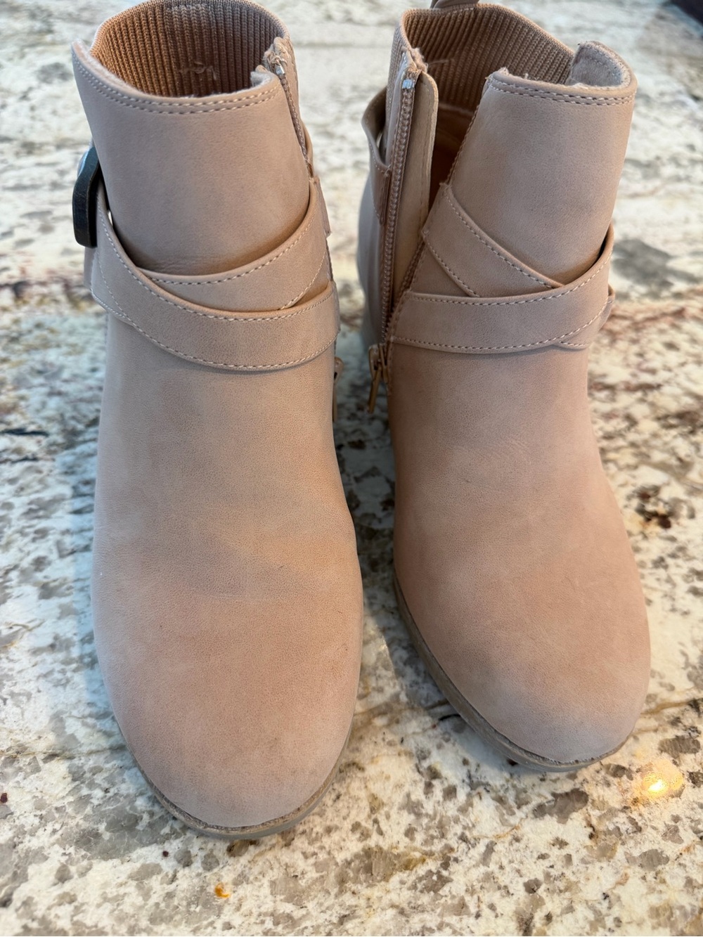 Posh Blush Taupe Ankle Booties with Strap Detail